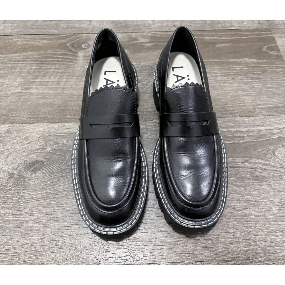 NWOB LAST Matter Black Leather Loafers Size 41 US 10 Chunky Lug Sole Shoes